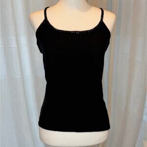 Natori Black Sparkle Trim Velvet Tank Top
